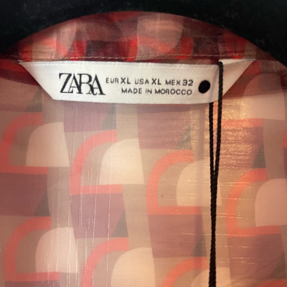 ZARA SHIRT WOMEN PRINTED ORGANZA BLOUSE RED SIZE XL - Picture 4 of 4